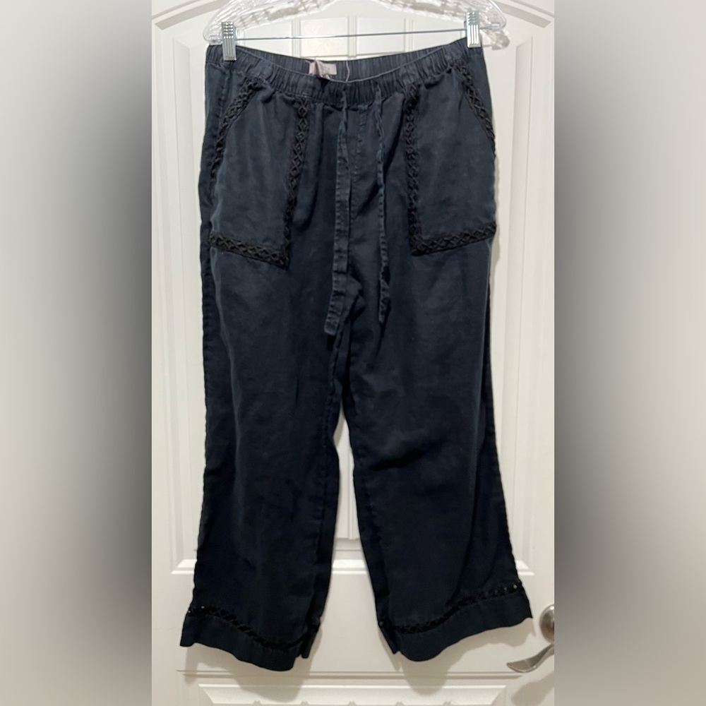 Joie Women’s 100% Black Wide Legged Cropped Linen Pants, Black, Size Medium